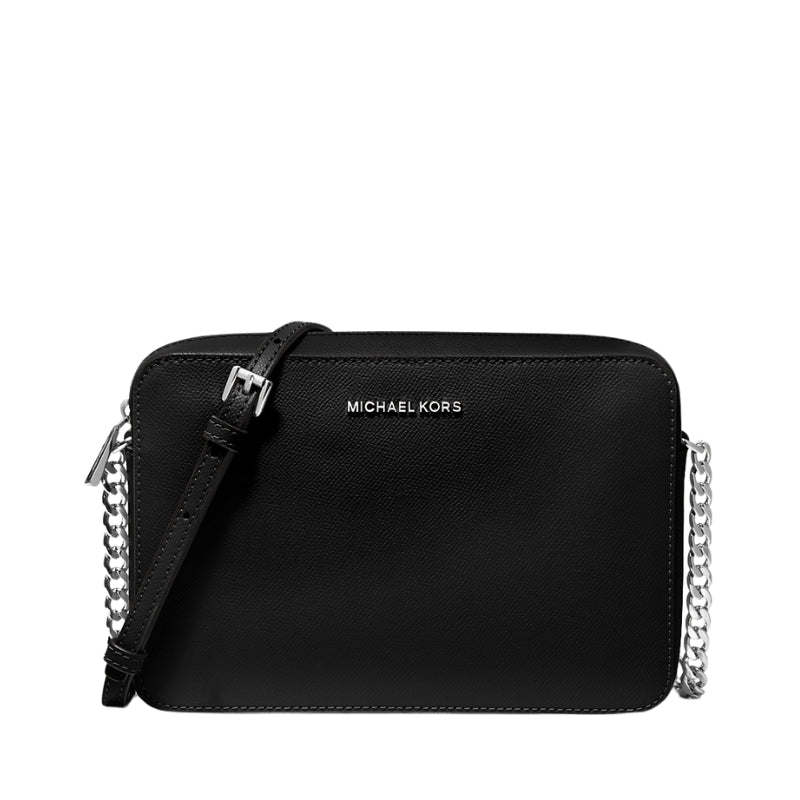 Bolsa Michael Kors Jet Set Large Saffiano Leather Crossbody Bag Silver