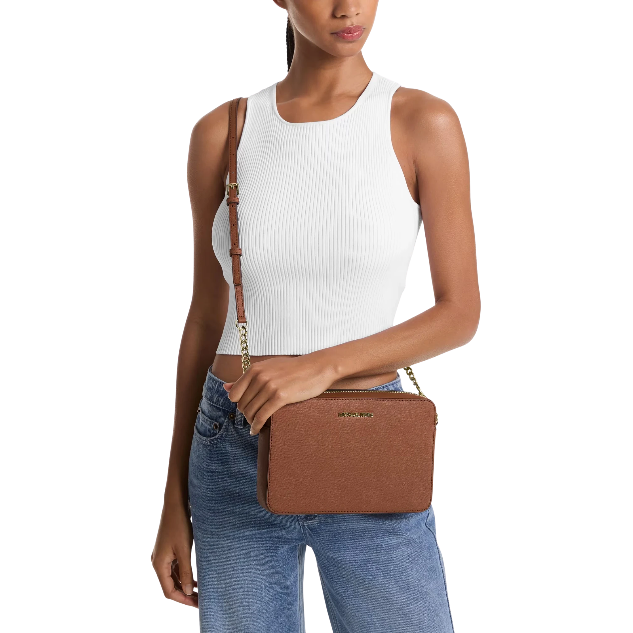 Bolsa Michael Kors Jet Set Large Saffiano Leather Crossbody Bag