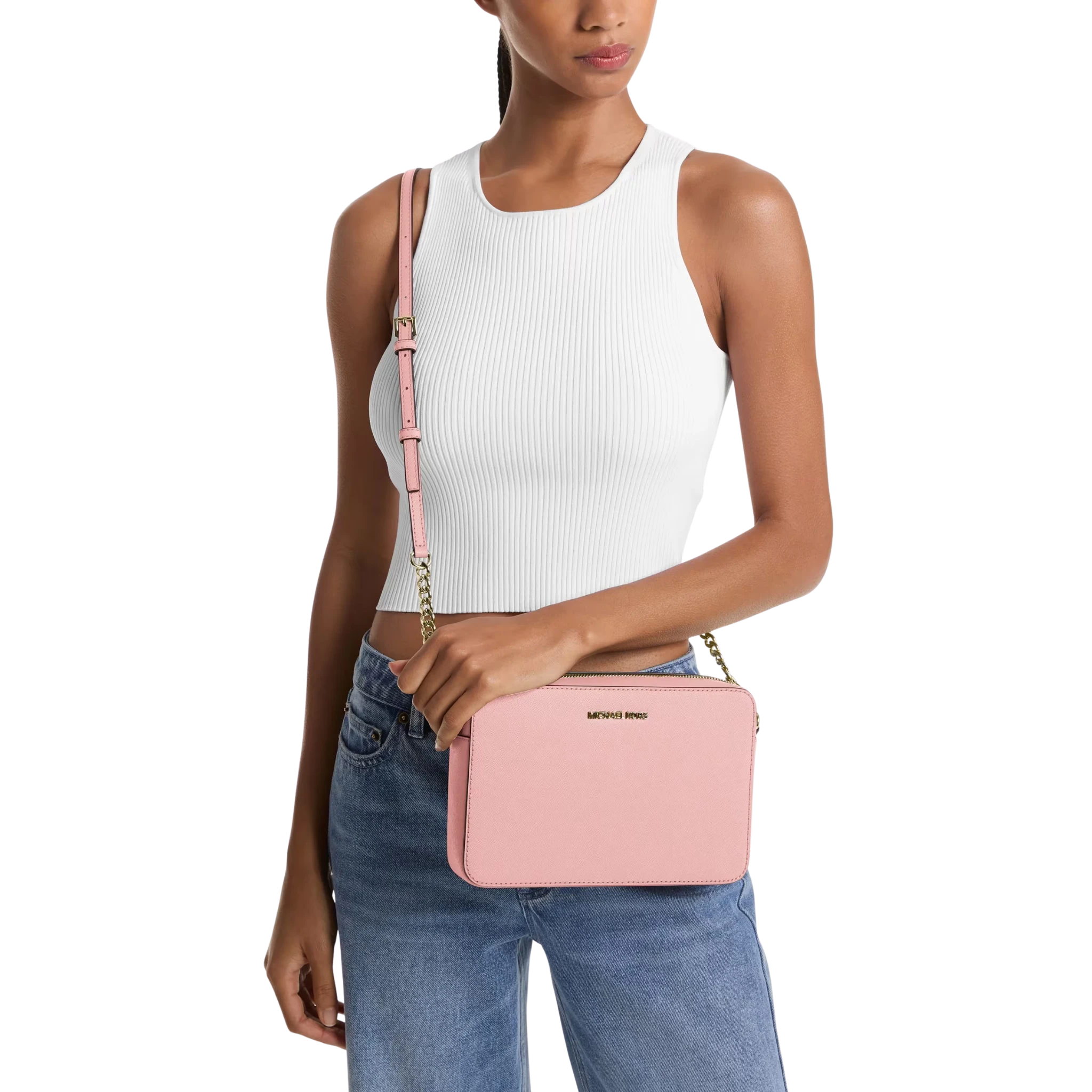 Bolsa Michael Kors Jet Set Large Saffiano Leather Crossbody Bag
