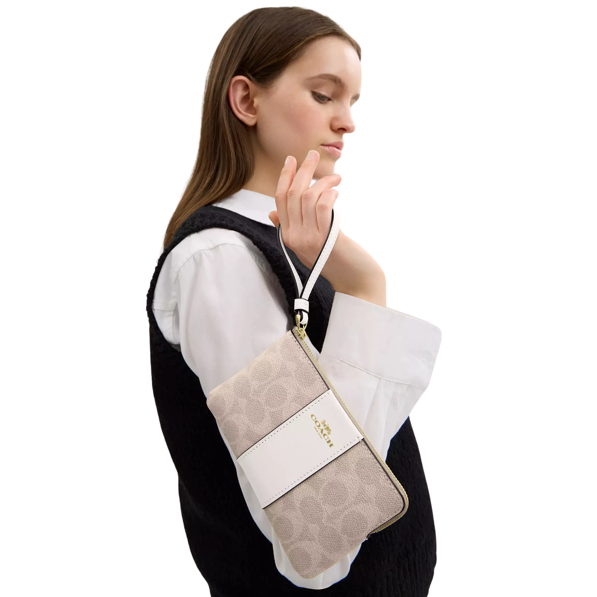 Monedero Coach Corner Zip Wristlet In Signature Canvas