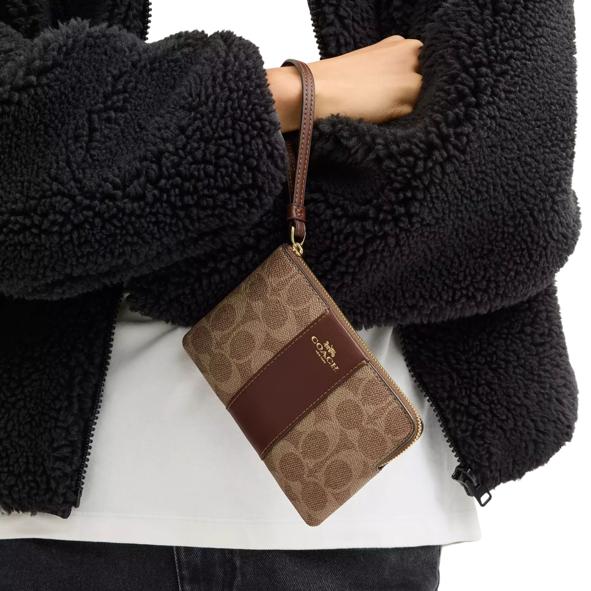 Monedero Coach Corner Zip Wristlet In Signature Canvas