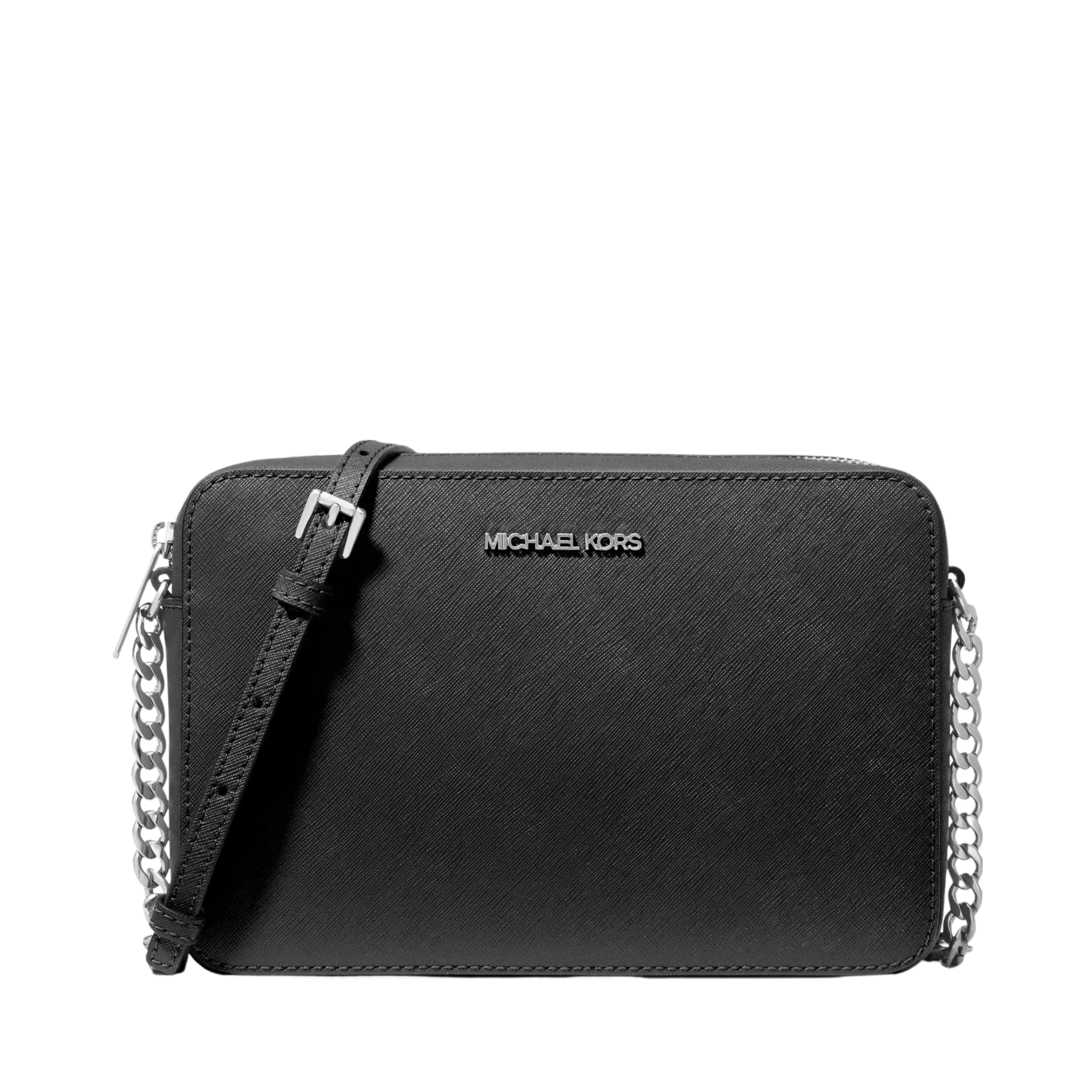 Bolsa Michael Kors Jet Set Large Saffiano Leather Crossbody Bag Silver