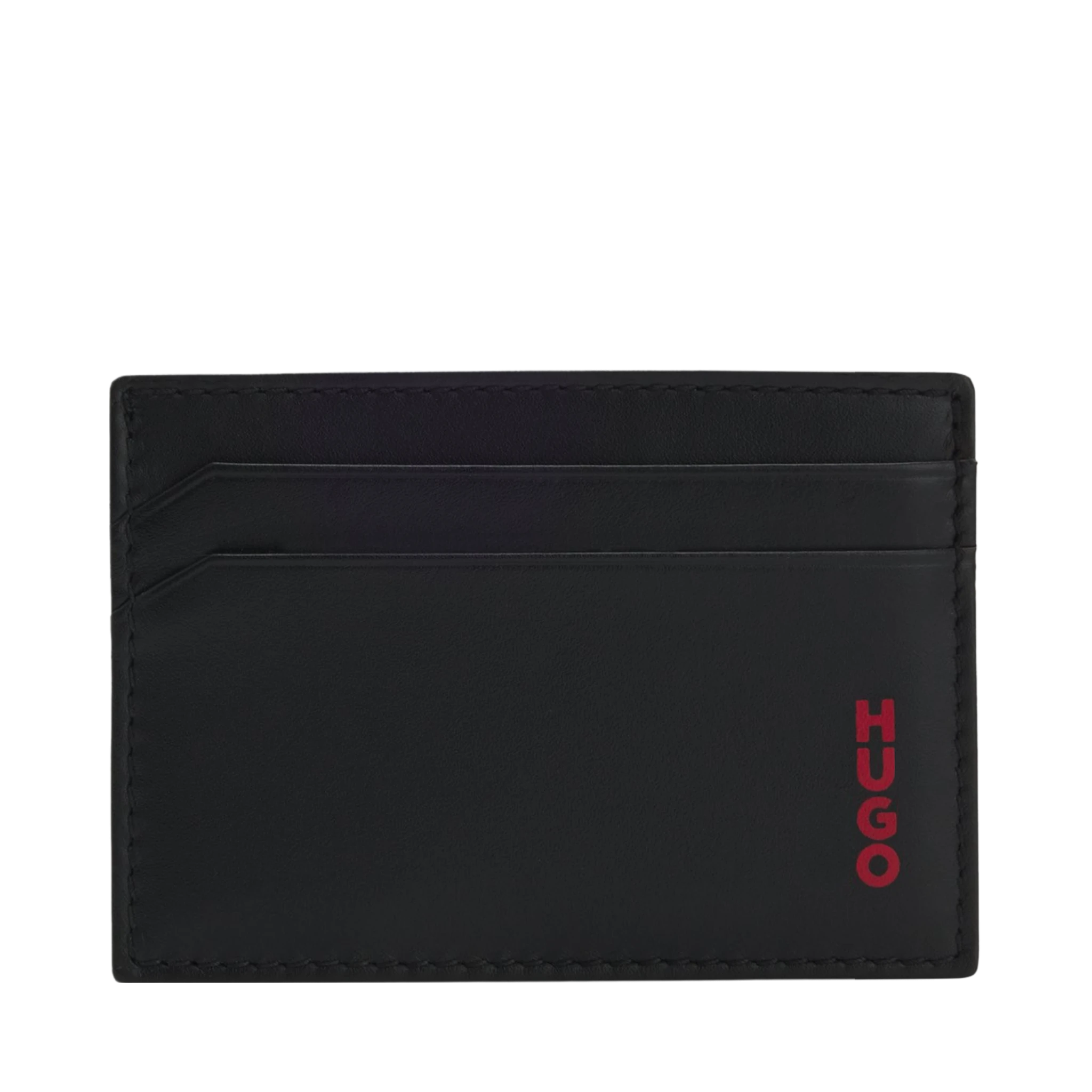 Tarjetero Hugo Leather Card Holder With Red-Foil Stacked Logo