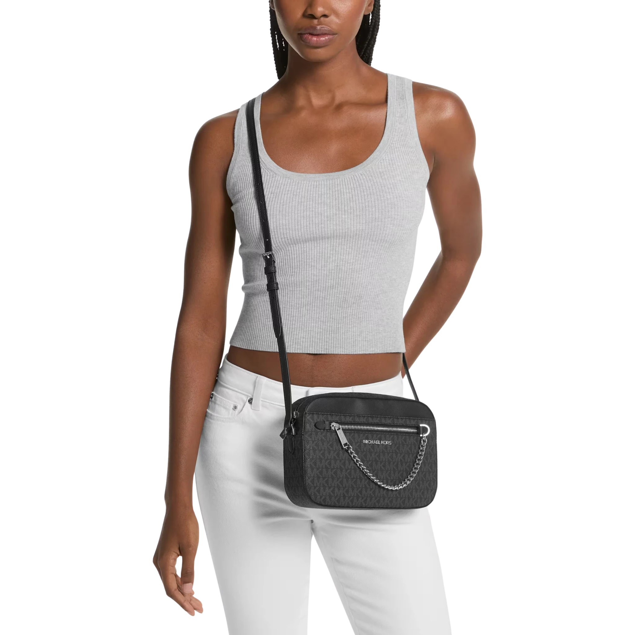 Bolsa Michael Kors Jet Set Large Logo Crossbody Bag Silver