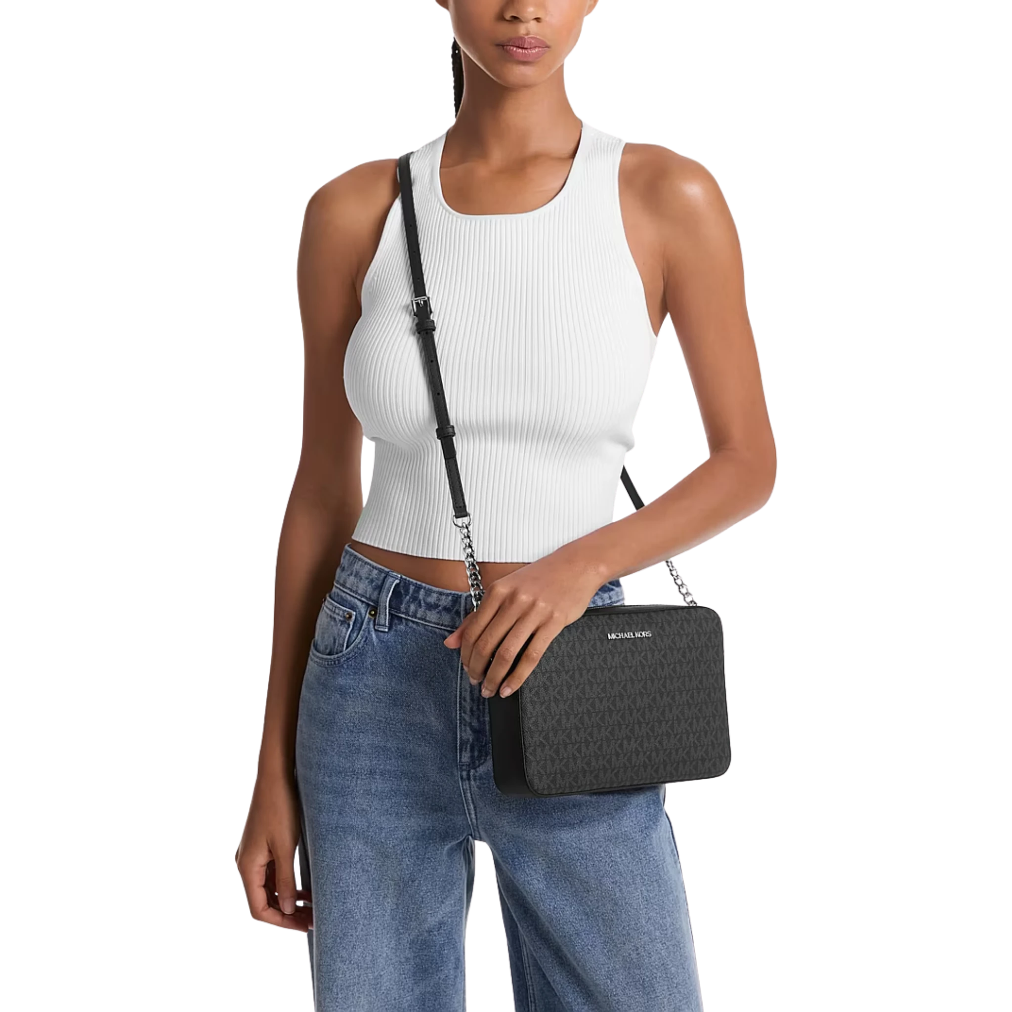 Bolsa Michael Kors Jet Set Large Logo Crossbody Bag Silver