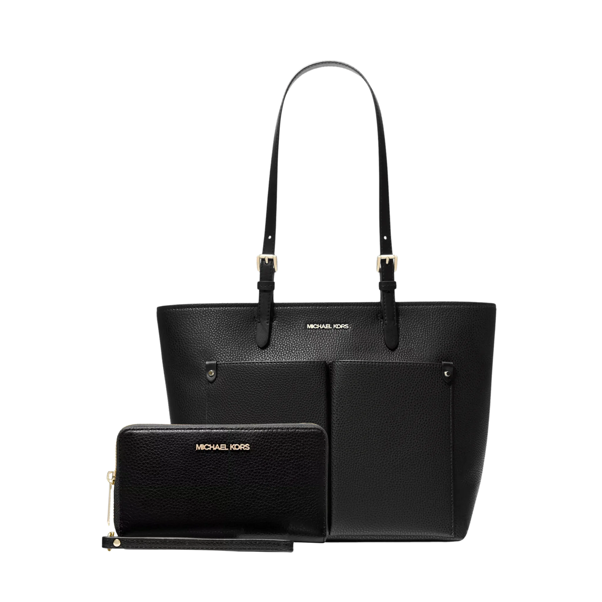 Set Michael Kors Jet Set Pocket and Pebbled Leather Smartphone Wristlet - Bolsa y Cartera