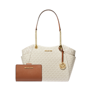 Set Michael Kors Jet Set Signature Canvas and Medium Crossgrain Leather Wallet – Bolsa y Cartera