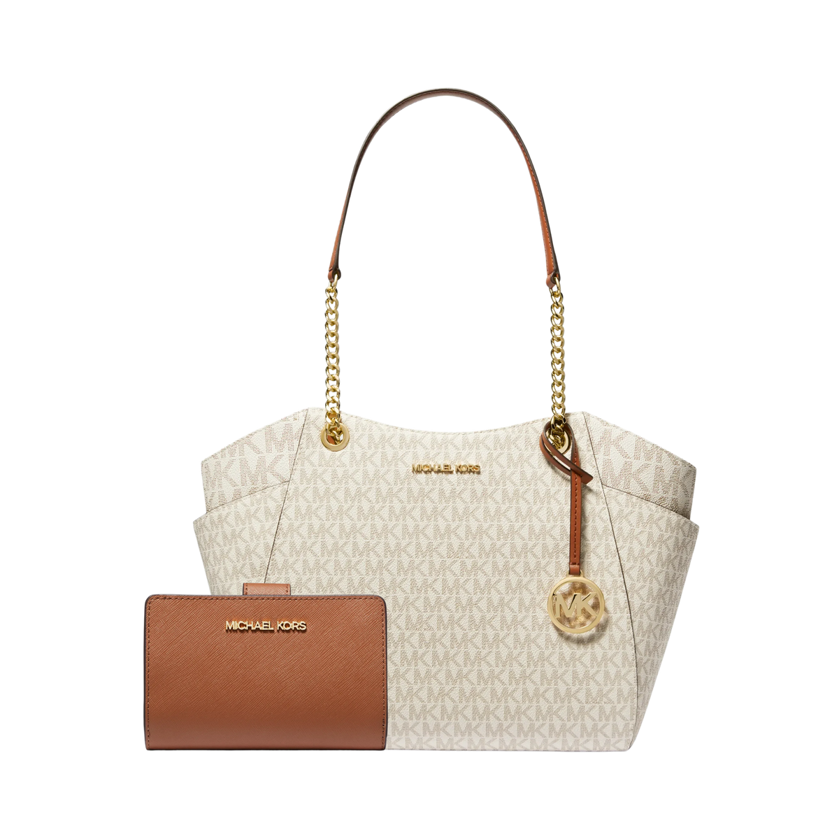 Set Michael Kors Jet Set Signature Canvas and Medium Crossgrain Leather Wallet – Bolsa y Cartera