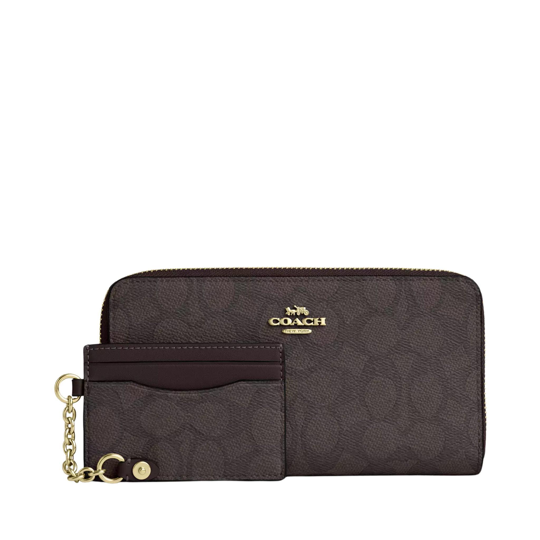 Cartera Coach Long Zip Wallet With Detachable Card Case In Signature Canvas